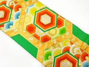 アンティーク　亀甲に花古典柄模様織り出し袋帯(着用可)